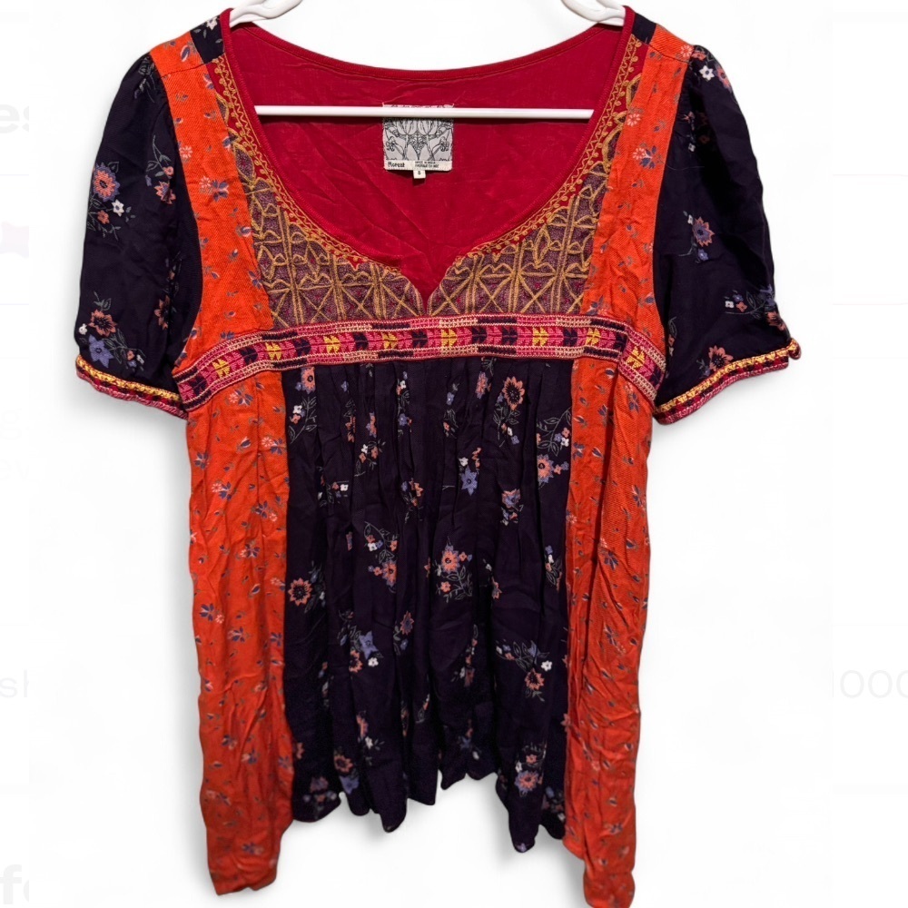 Anthropologie Floreat Patchwork Boho Embroidered Asymmetrical Tunic Top Size 8